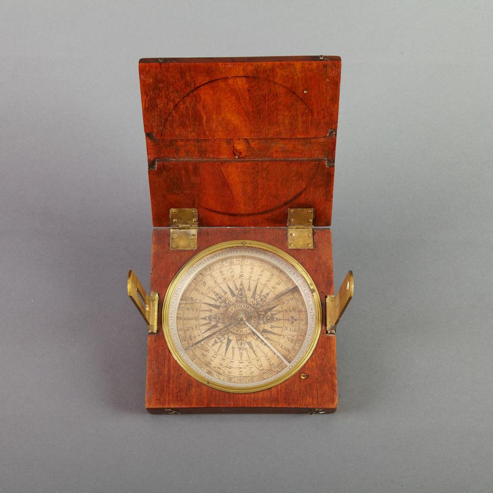 English Walnut Cased Alidade Compass, Thomas Jones, Liverpool, mid 19th century