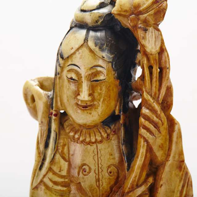 Large Soapstone Carved Female Attendant, Early 20th Century