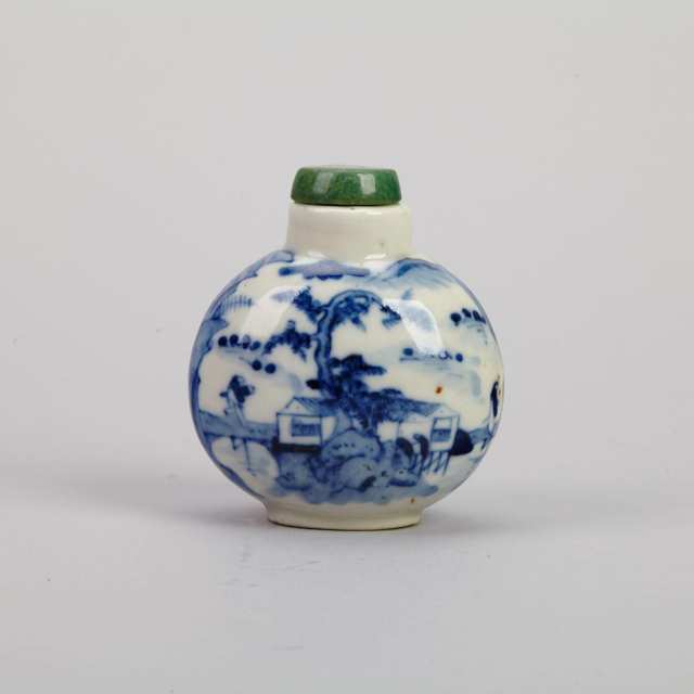 Large Blue and White Flask Form Snuff Bottle, Yongzheng Mark, 19th Century
