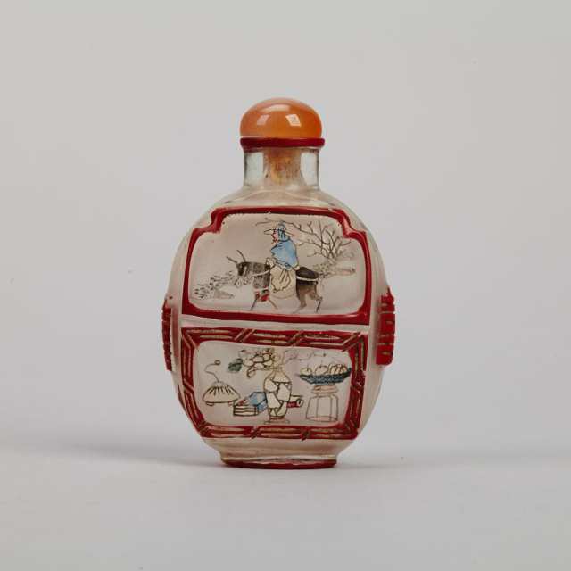 Five Interior Painted Glass Snuff Bottles, First Half 20th Century