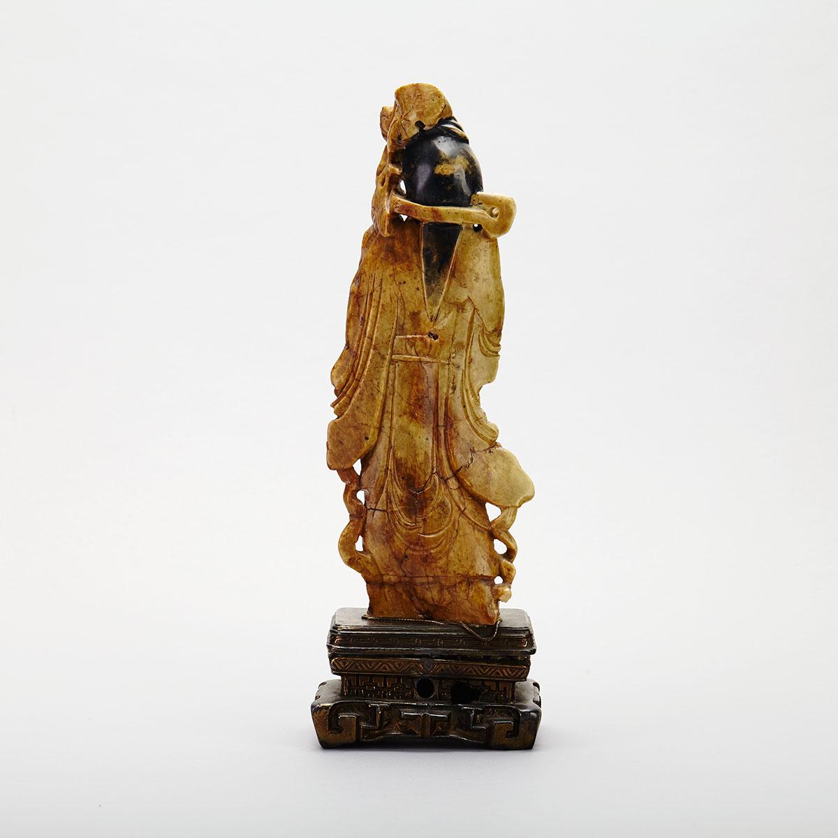Large Soapstone Carved Female Attendant, Early 20th Century