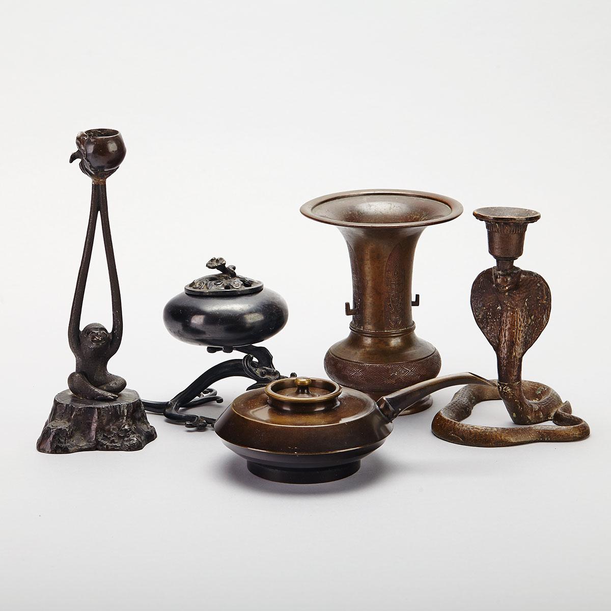 Four Bronze Items, Meiji to Taisho Period, Circa 1880-1915