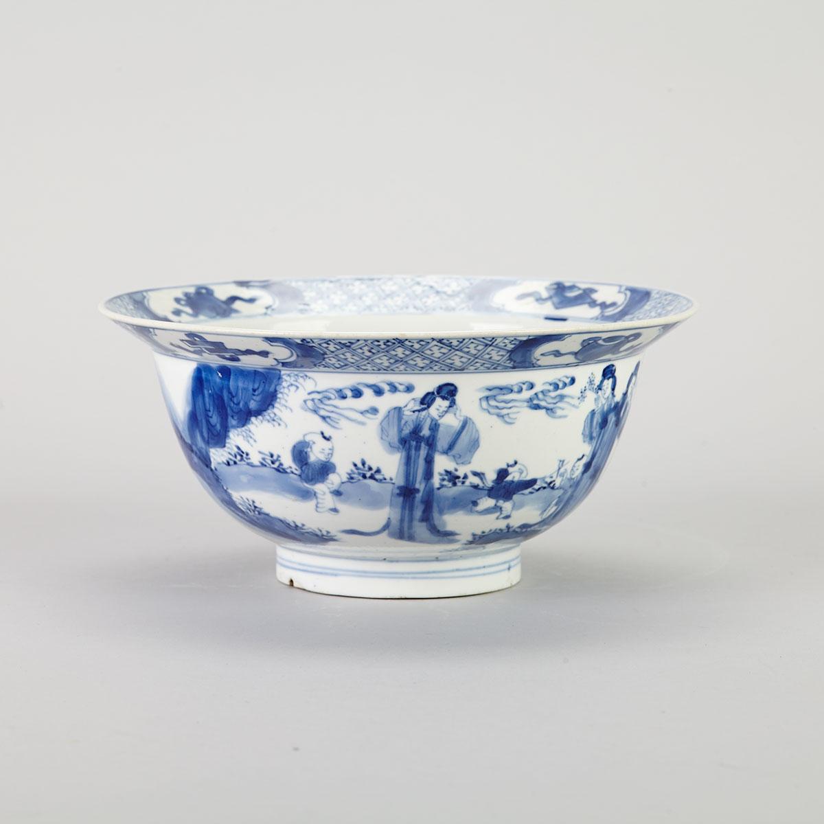 Export Blue and White ‘Ladies and Boys’ Bowl, Kangxi Period (1662-1722)