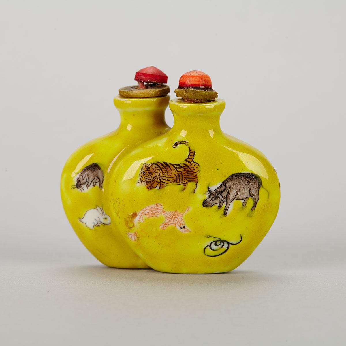 Famille Rose ‘Zodiac Animal’ Double Snuff Bottle