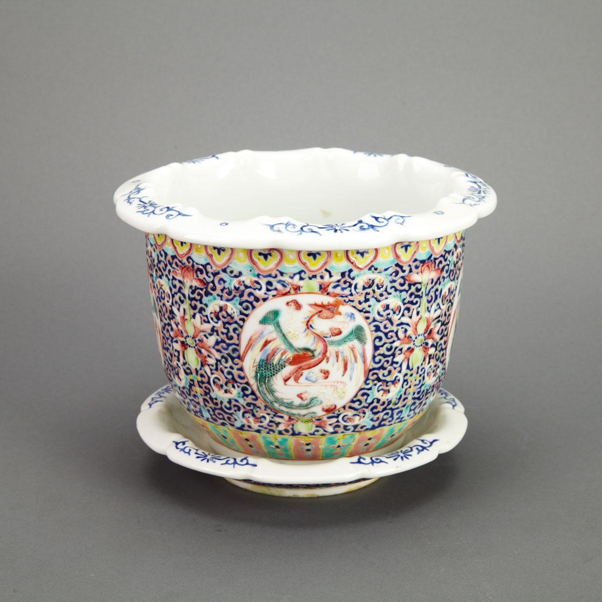 Famille Rose Planter and Stand, Qianlong Mark, Mid-20th Century