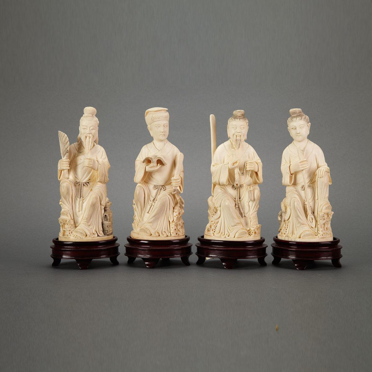 Group of Four Chinese Carved Ivory Daoist Immortals