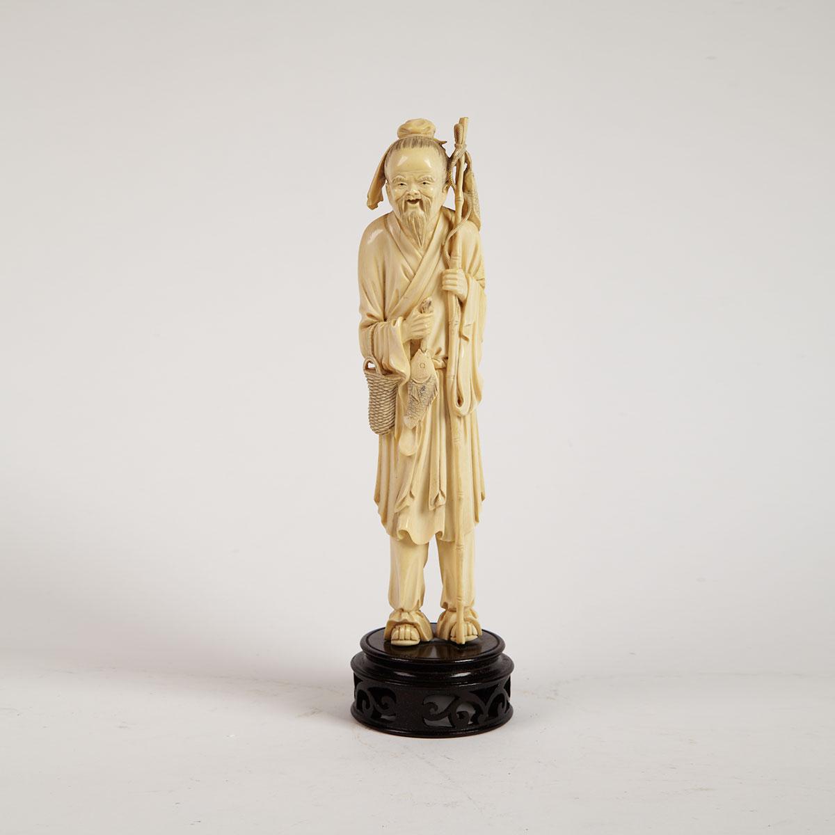 Ivory Carved Figure of a Fisherman