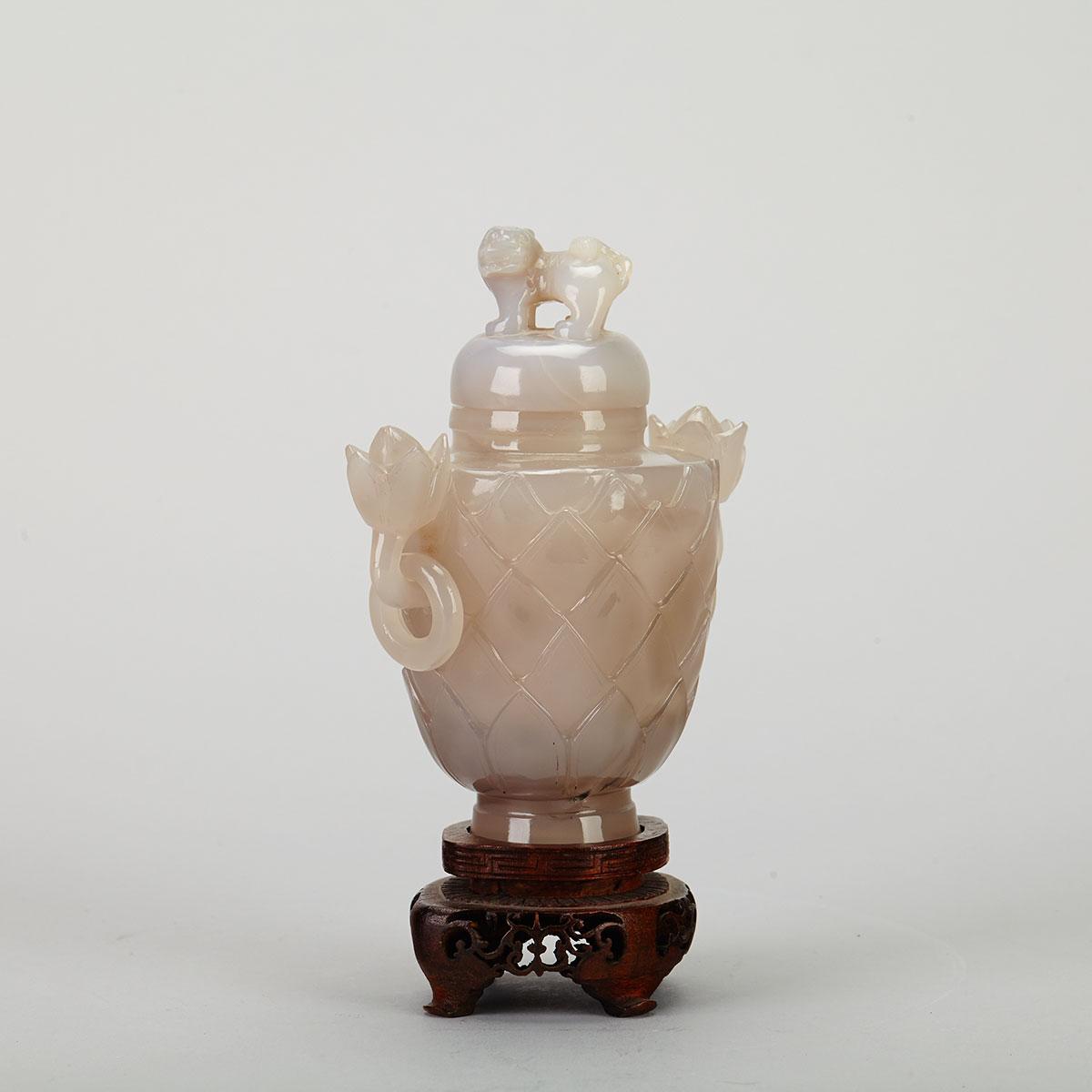 Agate Carved Covered Vessel, Late Qing Dynasty
