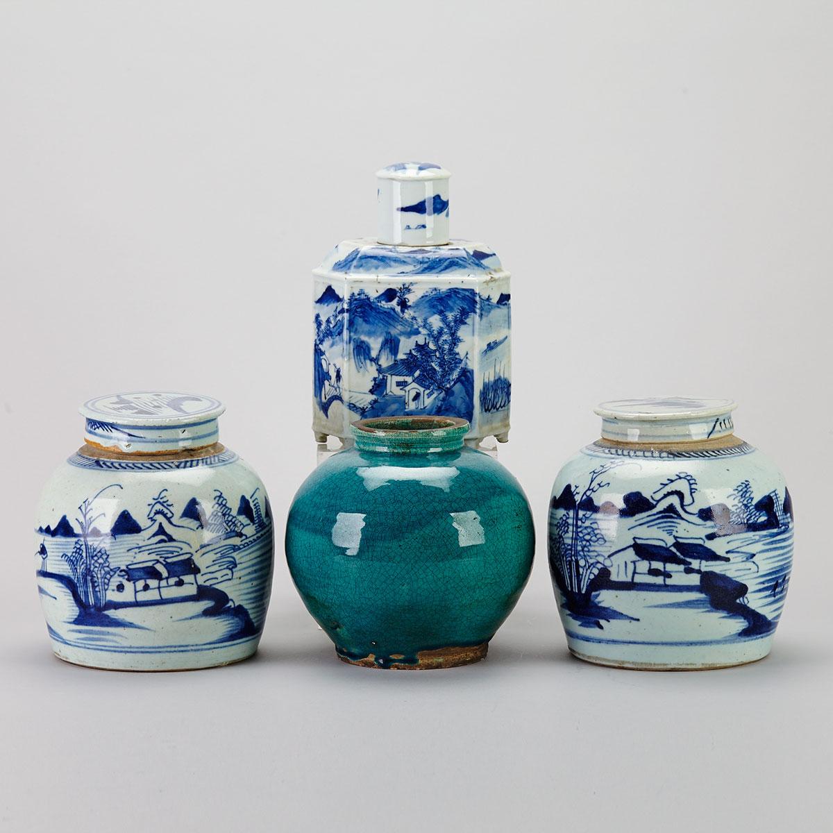Three Export Blue and White Porcelain Wares, 18th/19th Century