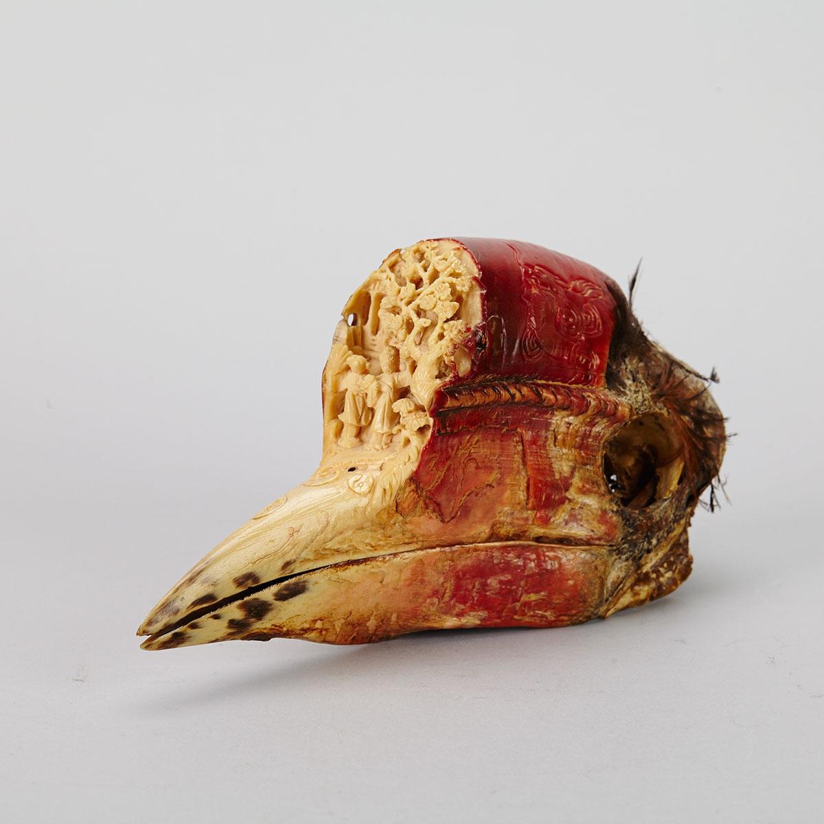 Export Hornbill Carved Skull, Early 20th Century