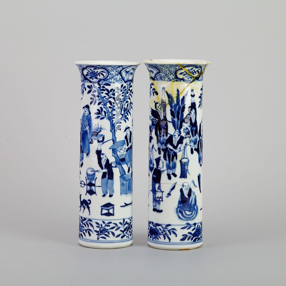 Pair of Blue and White Beaker Vases, Kangxi Mark