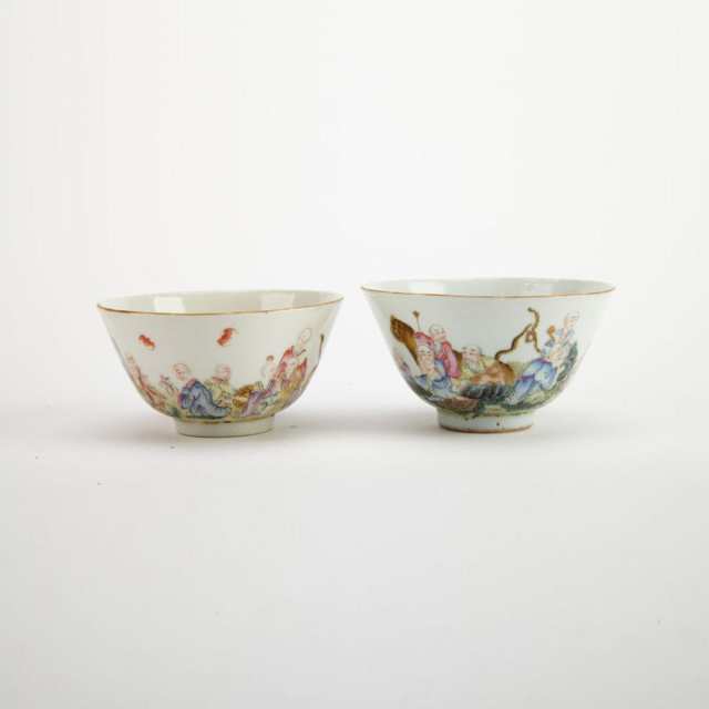 Pair of Famille Rose Lohan Cups, Qianlong mark