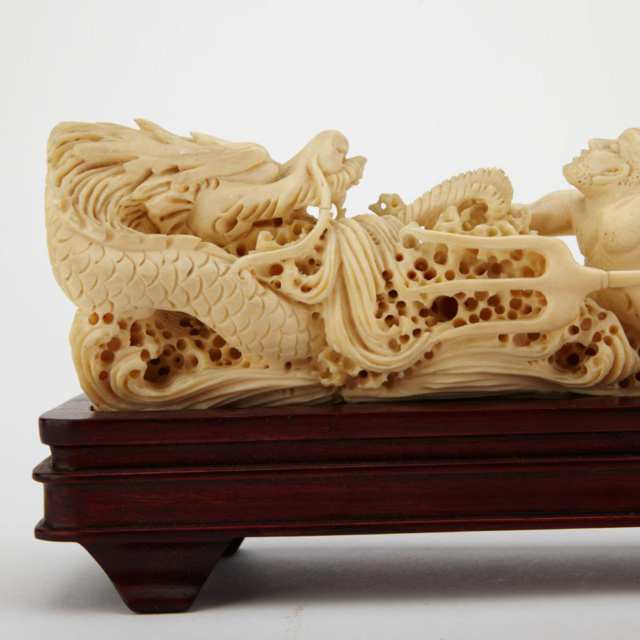 Ivory Carved Dragon and Figural Group