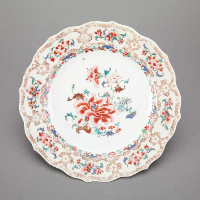 Seven Export Famille Rose Floral Plates, 18th Century
