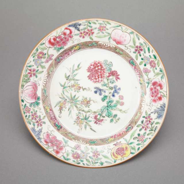 Seven Export Famille Rose Floral Plates, 18th Century