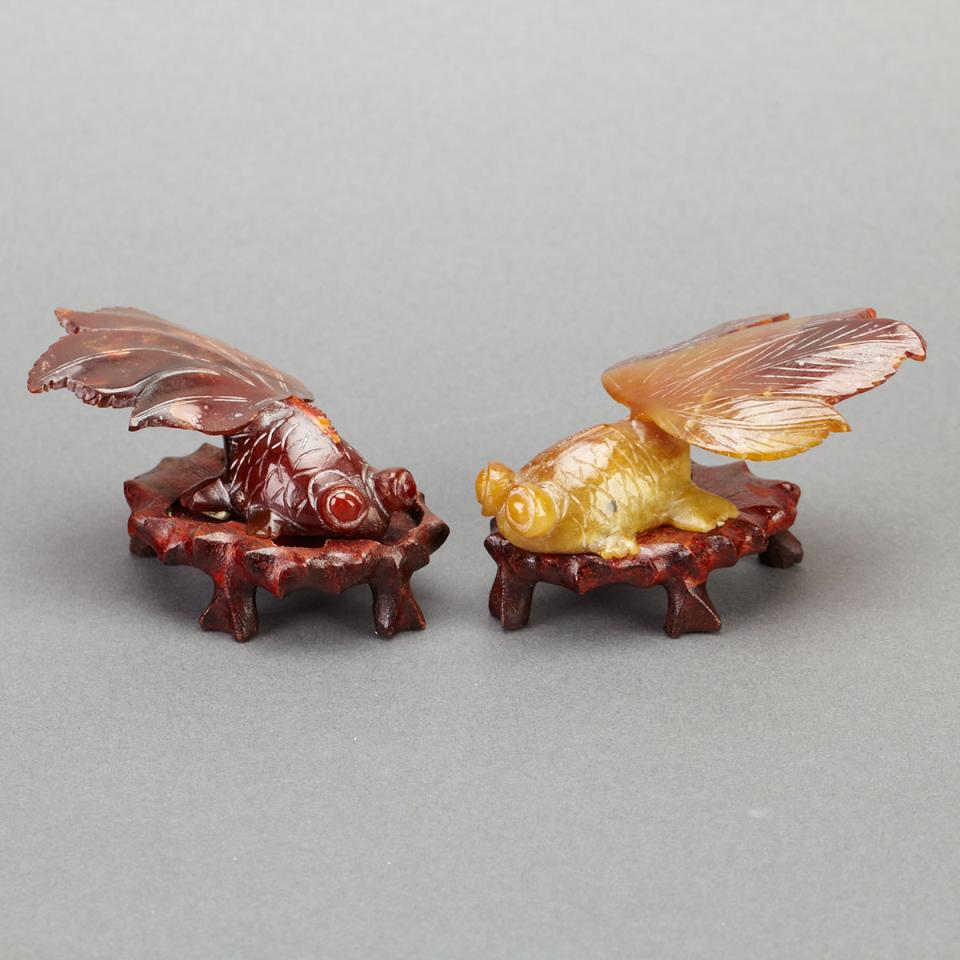 Pair of Carnelian Carved Fish