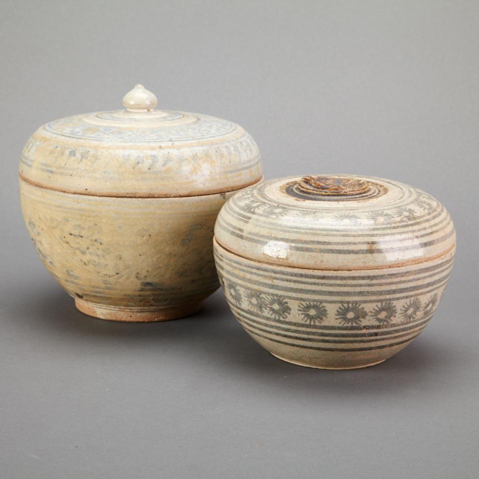 Pair of Large Sawankhalok Covered Boxes, 15th to 17th Century, Thailand