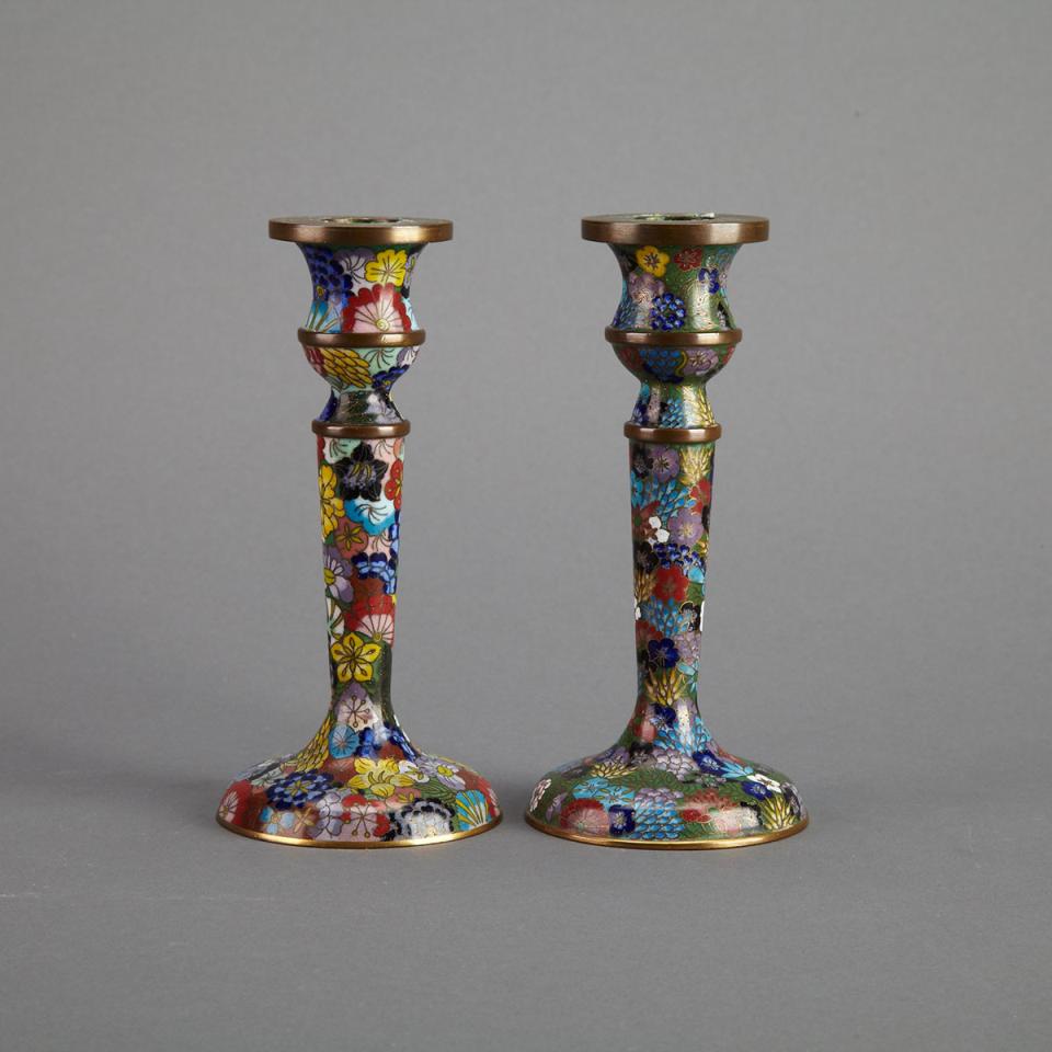 Pair Cloisonne Enamel Candlesticks, Early 20th Century