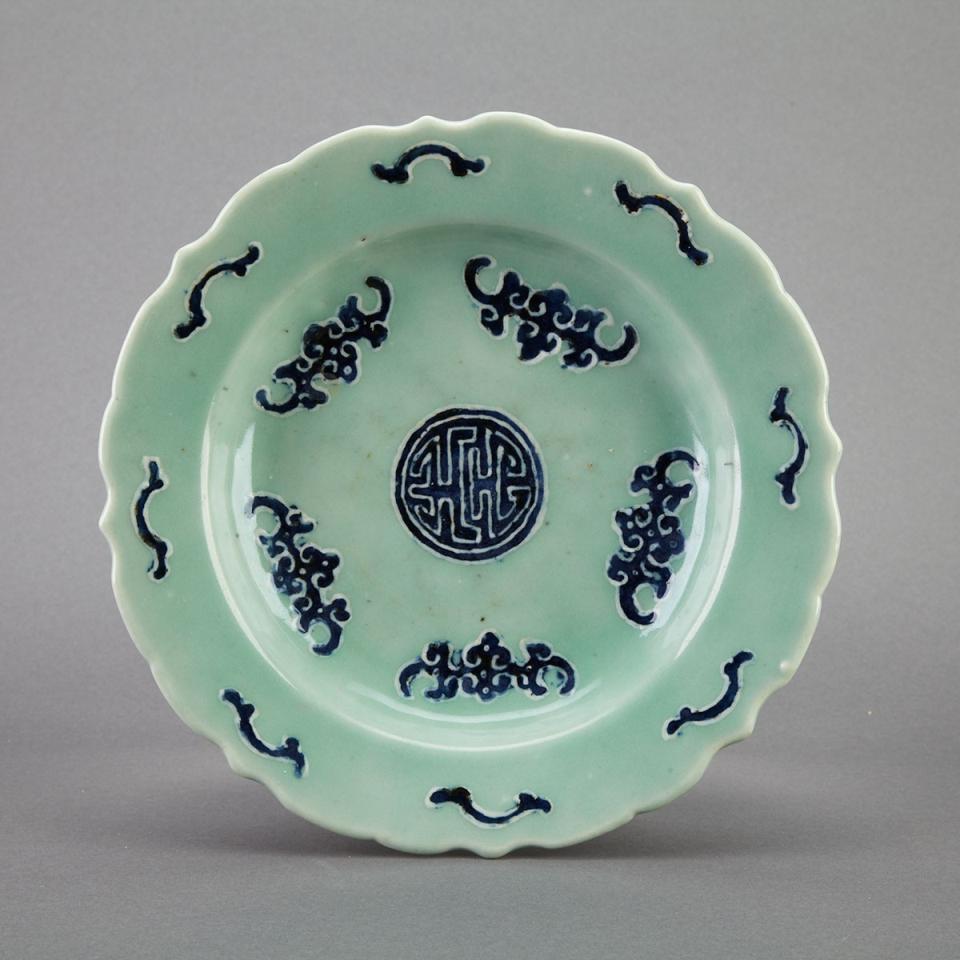Celadon Ground ‘Wufu’ Plate, Qianlong Mark, 19th Century