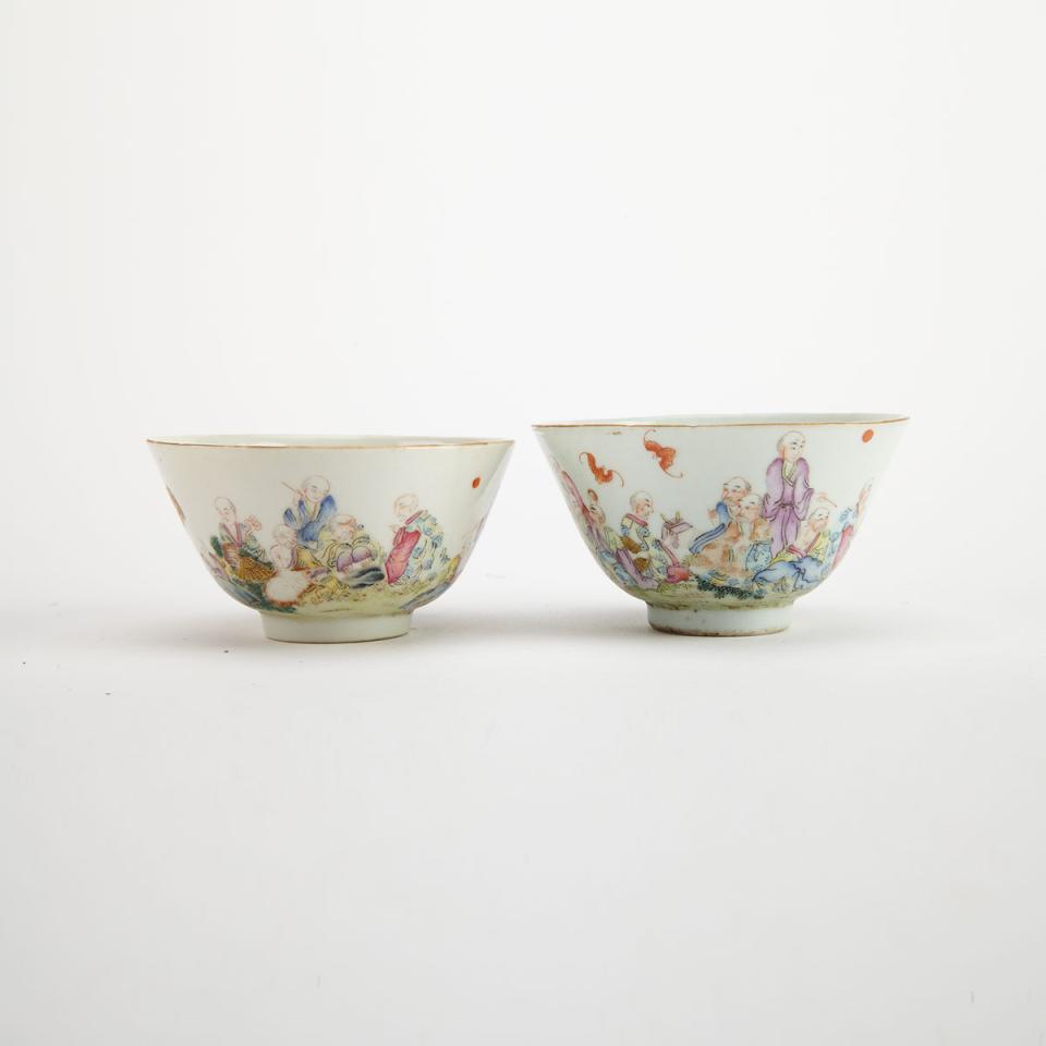 Pair of Famille Rose Lohan Cups, Qianlong mark