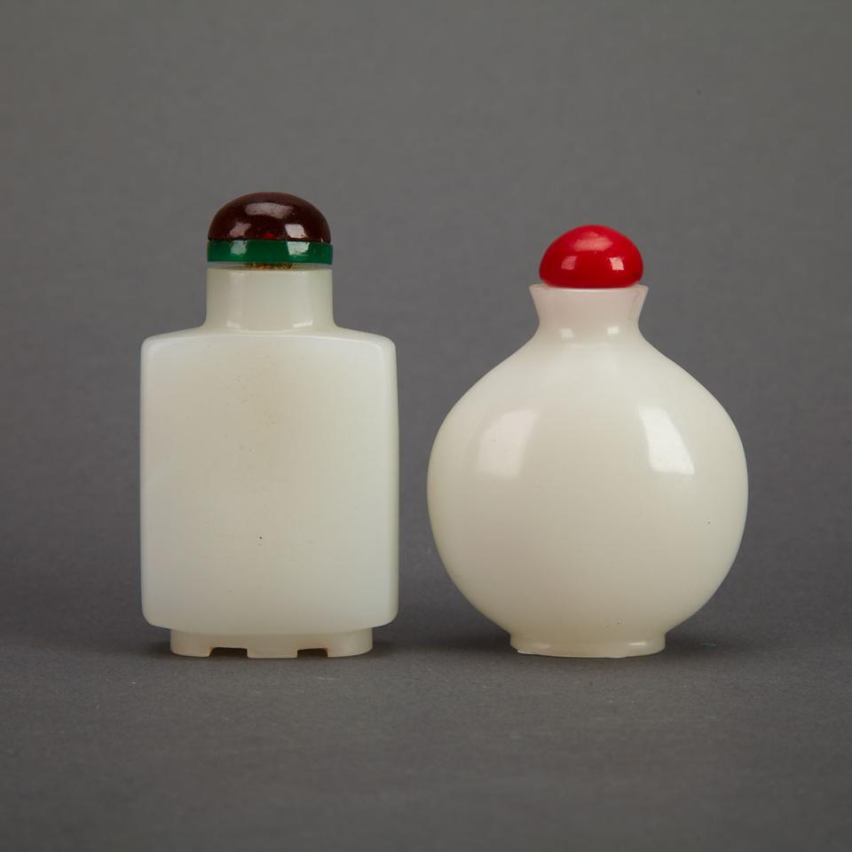 Two White Peking Glass Snuff Bottles