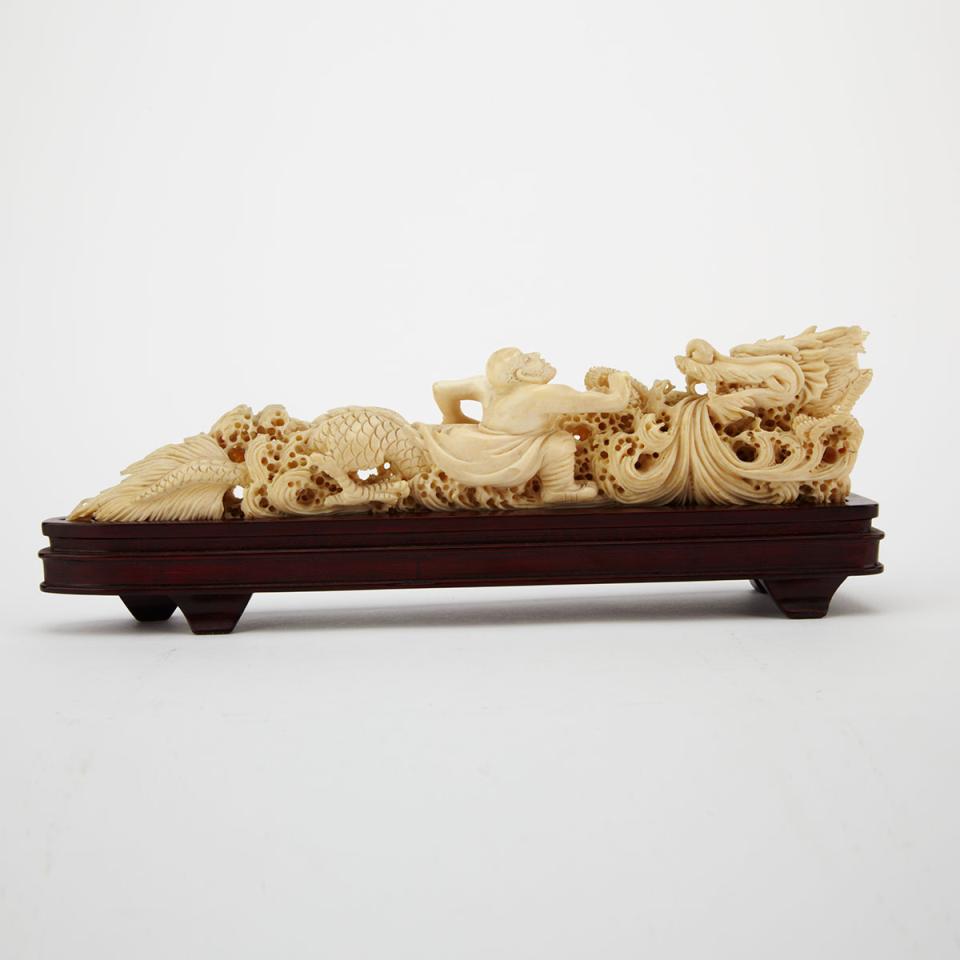 Ivory Carved Dragon and Figural Group