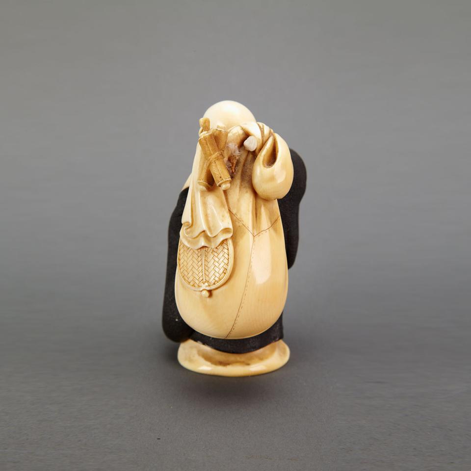Ivory Carved and Lacquered Okimono of Hotei, Signed Shoko, Circa 1900
