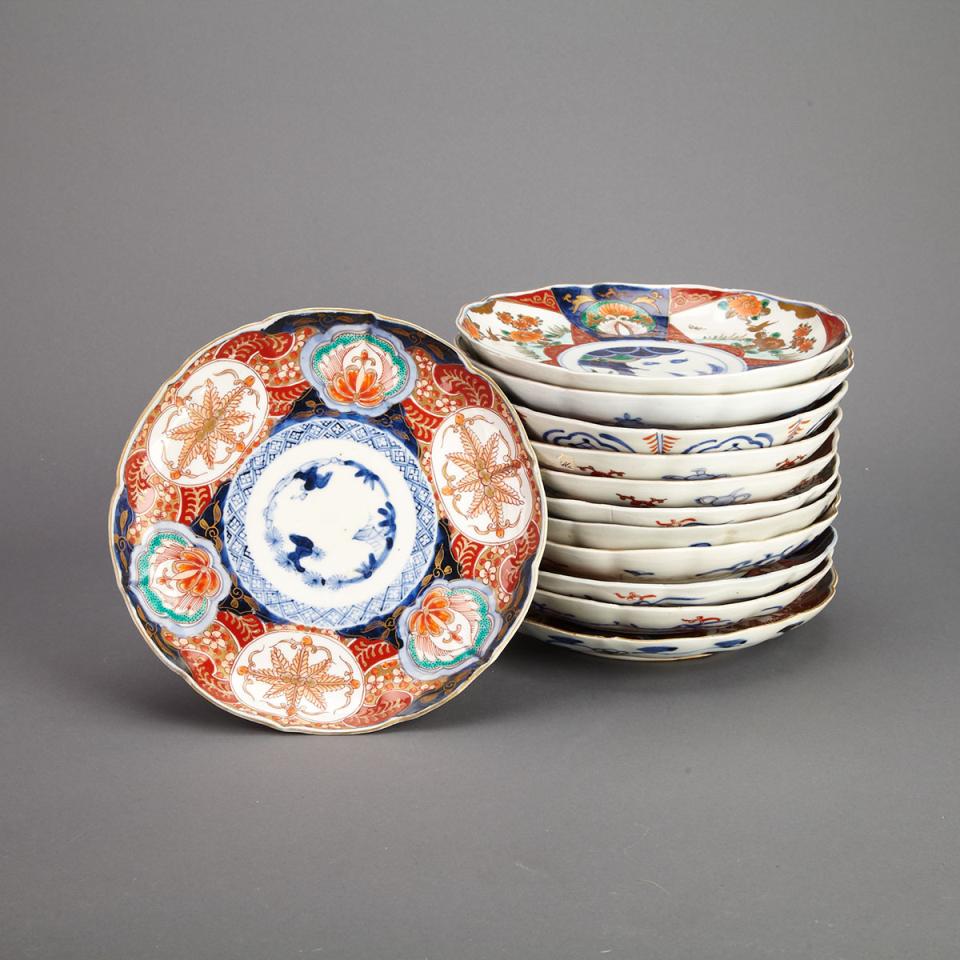 12 Assorted Imari Porcelain Plates, Late 19th Century