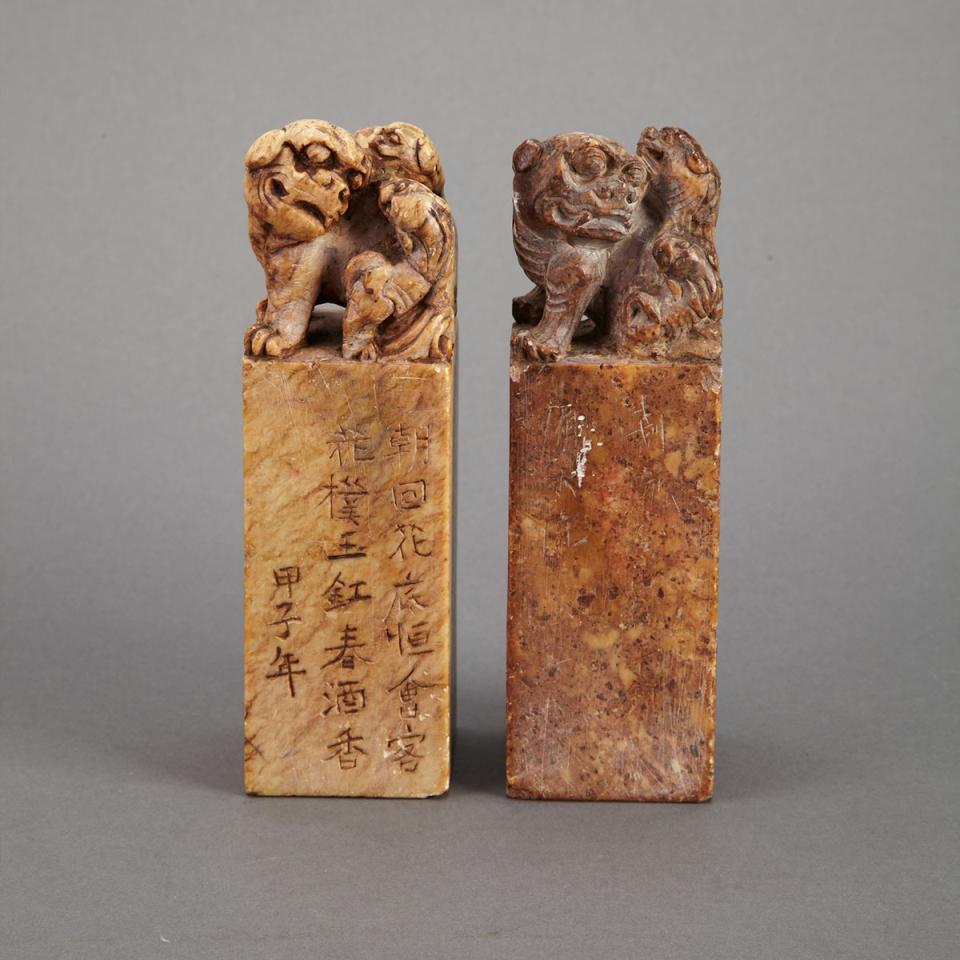 Two Soapstone Fu-Lion Seals, Circa 1950 or Earlier