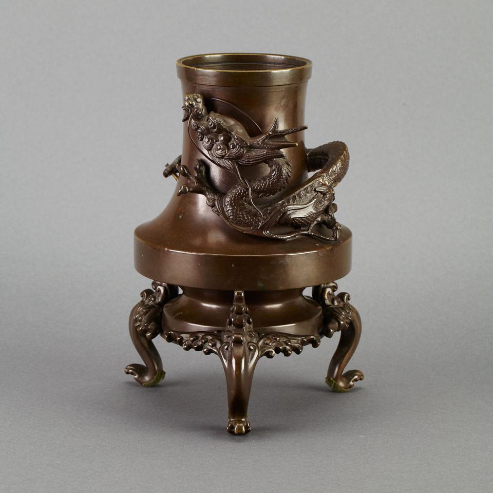Bronze Dragon Tripod Vase, Early 20th Century