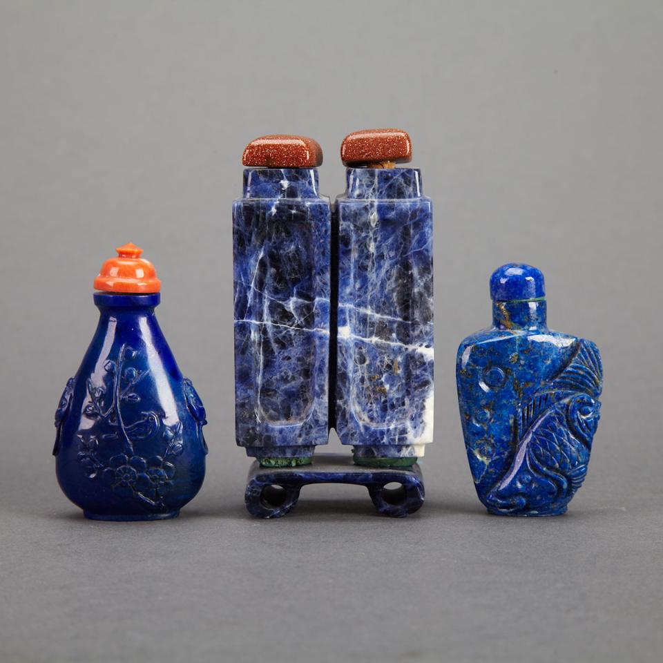 Three Lapis Lazuli Snuff Bottles, 19th/20th  Century