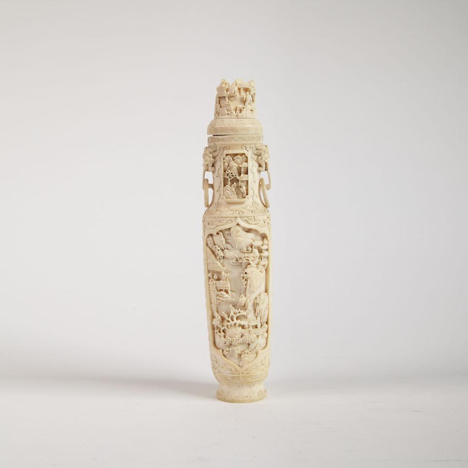 Ivory Carved Vase and Cover, Early 20th Century