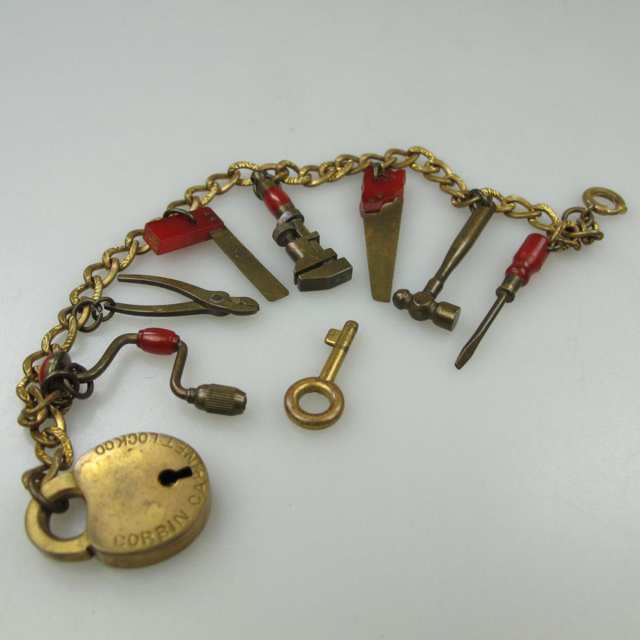 Corbin Cabinet Lock Co. Gold-Filled And Bakelite Charm Bracelet
