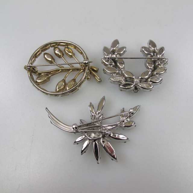 3 Various Sherman Gold And Silver Tone Metal Brooches