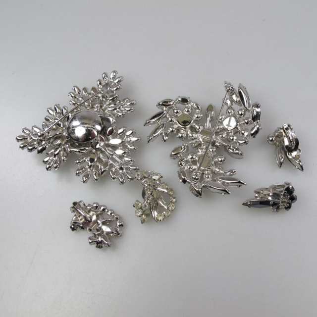 Two Sherman Silver Tone Metal Brooch And Earring Suites