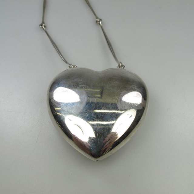 Georg Jensen Danish Sterling Silver Chain And Large Heart Pendant