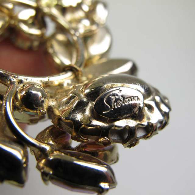 Sherman Gold Tone Metal Brooch And Earrings
