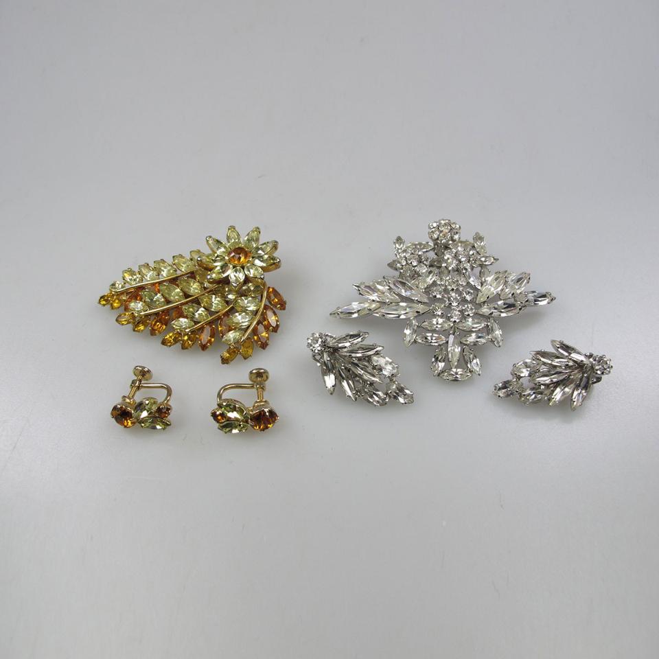 Two Sherman Gold And Silver Tone Metal Brooch And Earring Suites