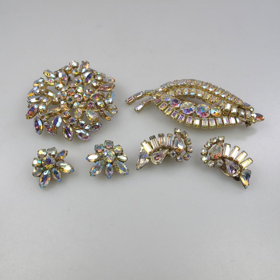 Two Sherman Gold Tone Metal Brooch And Earring Suites