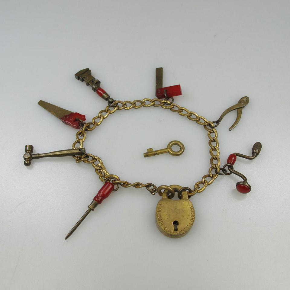 Corbin Cabinet Lock Co. Gold-Filled And Bakelite Charm Bracelet