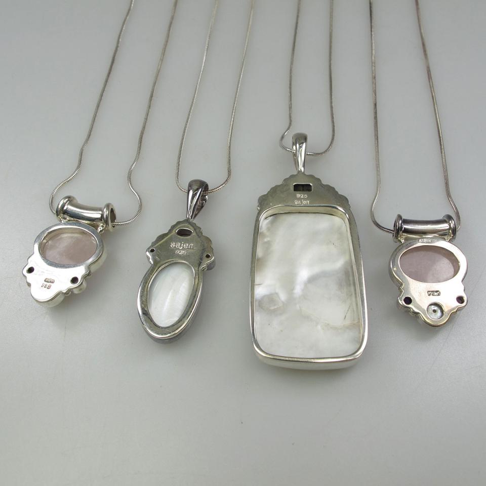Four Sajen Sterling Silver Pendants And Chains
