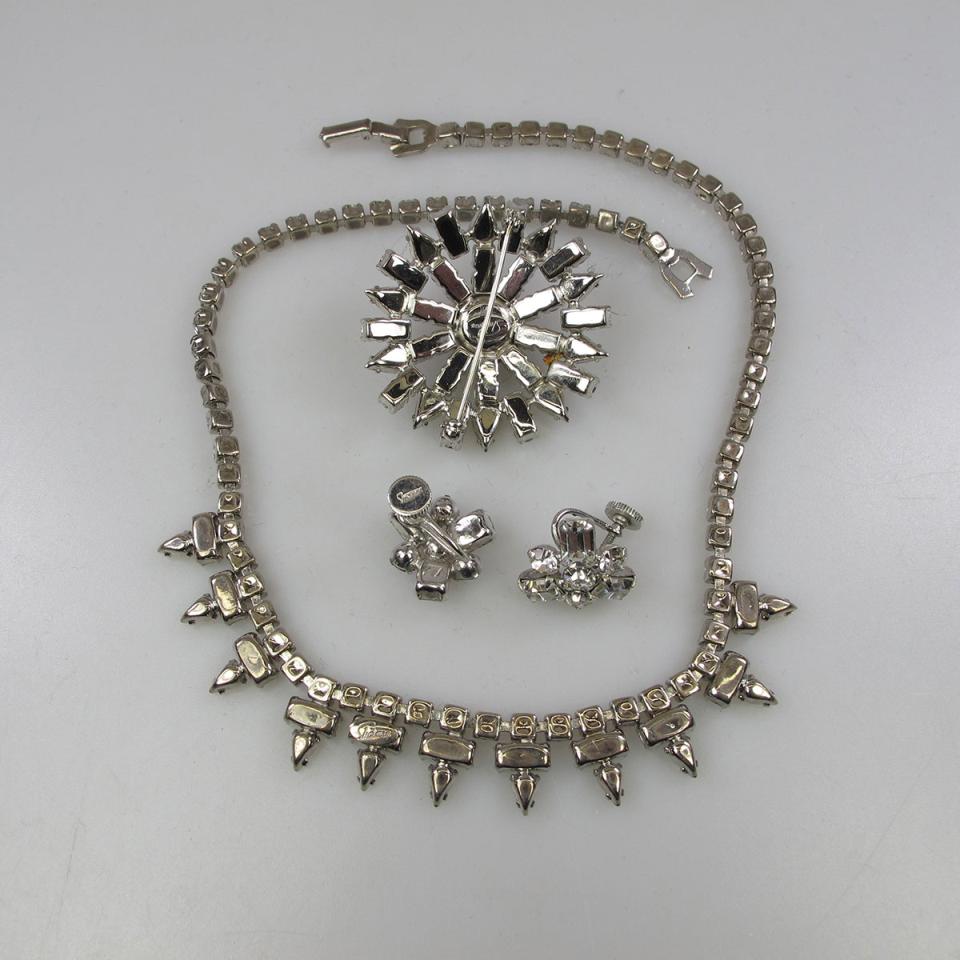 Sherman Silver Tone Metal Necklace, Brooch And Earrings