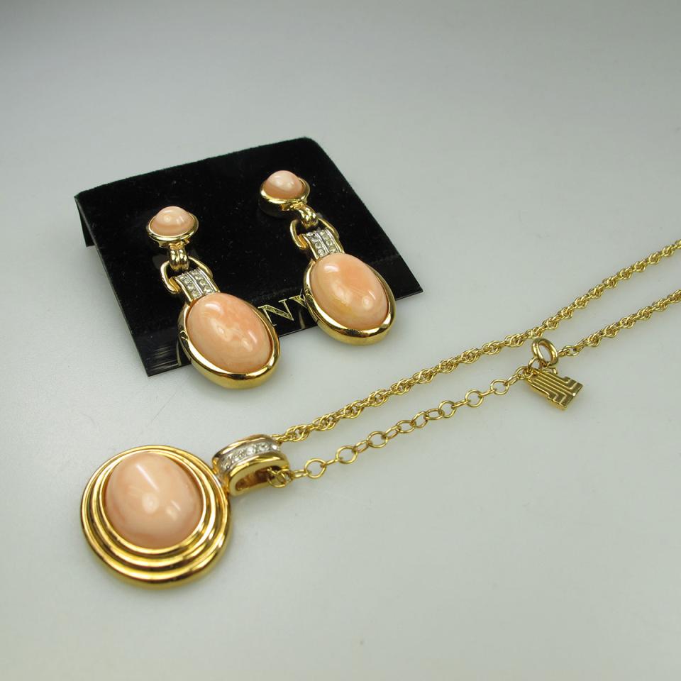 Lanvin Gold Tone Metal Chain, Pendant And Earrings