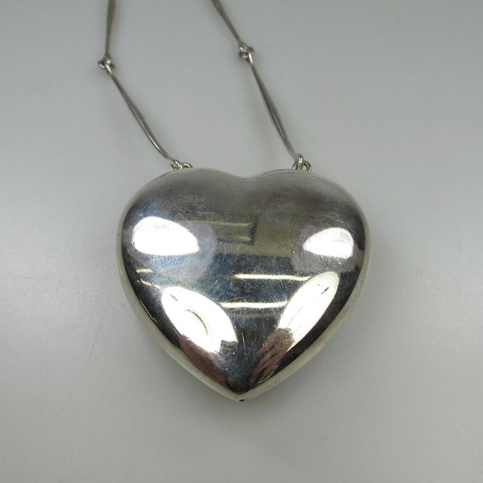 Georg Jensen Danish Sterling Silver Chain And Large Heart Pendant