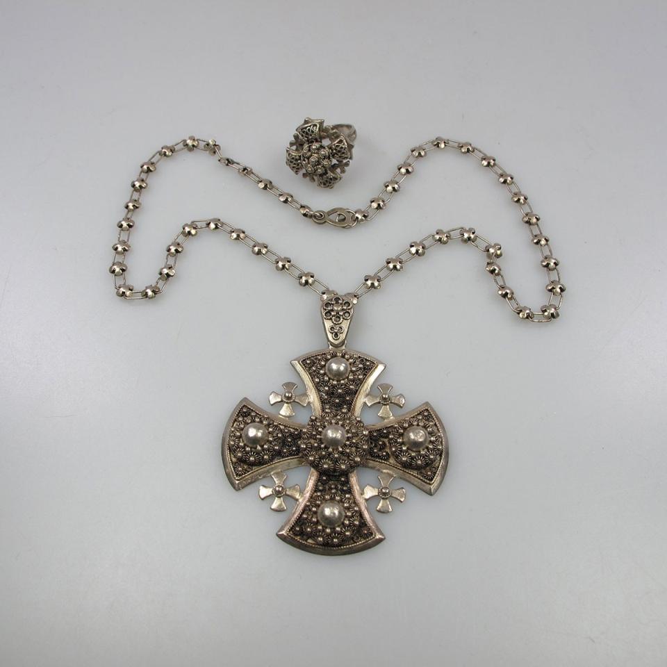 Jerusalem Sterling Silver Cross Pendant And Chain