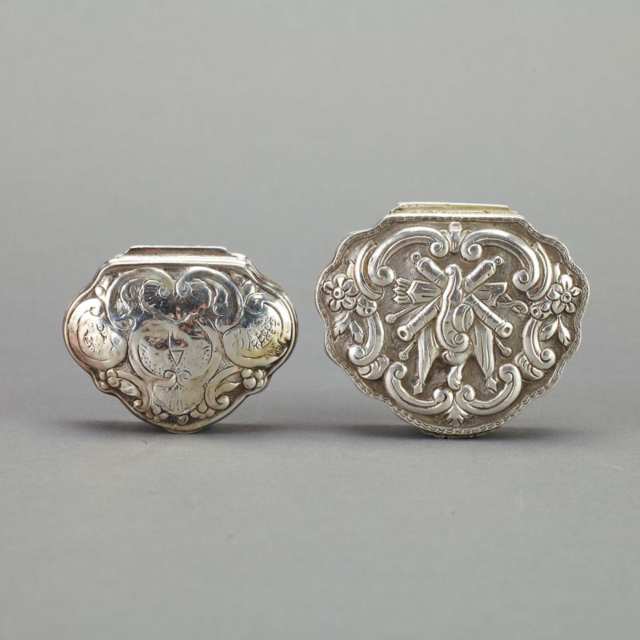 Two Turkish Silver Cartouche Shaped Snuff Boxes, 19th century