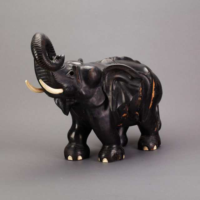 Large Carved Ebony Elephant, 19th or early 20th century