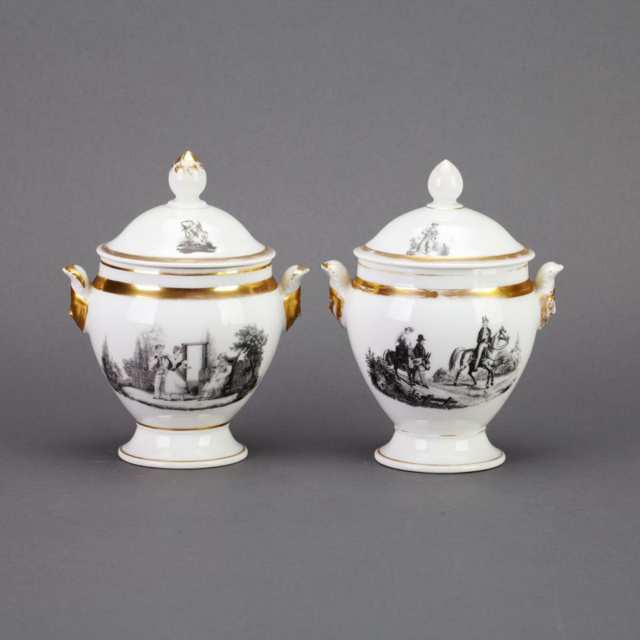 Pair of French Porcelain Two-Handled Vases with Covers, c.1830