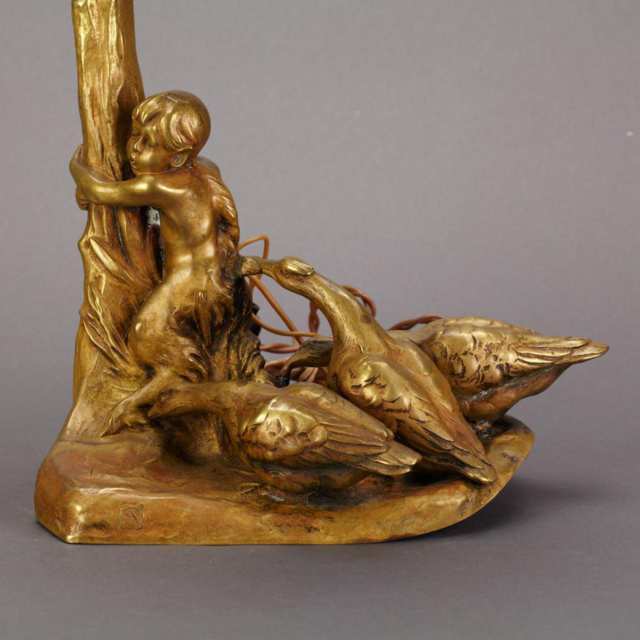 Austrian Gilt Bronze Table Lamp, Friedrich Gornik (1877-1943), early 20th century