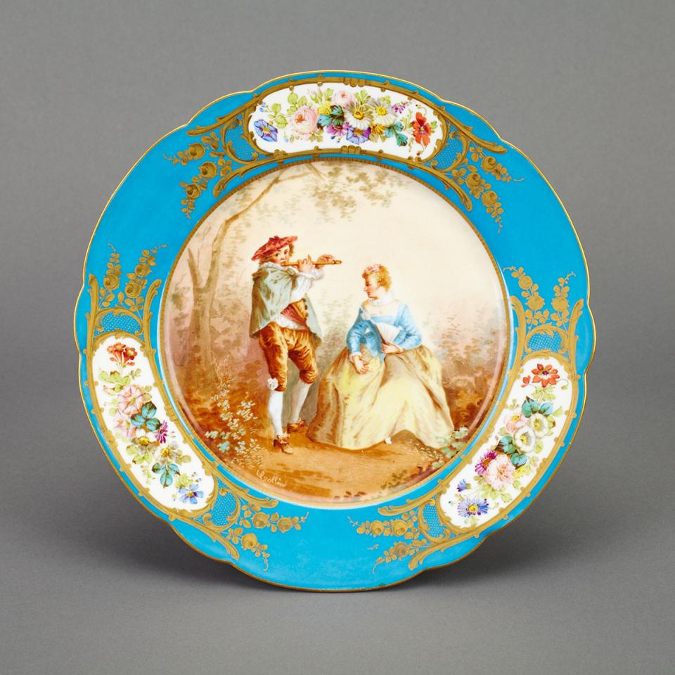 ‘Sèvres’ Bleu Celeste-Ground Cabinet Plate, signed Collin, c.1900
